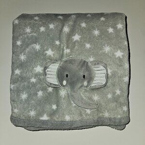 Parent's Choice Elephant Gray Fleece Baby Blanket 3D Ears White Stars 30" x 40"